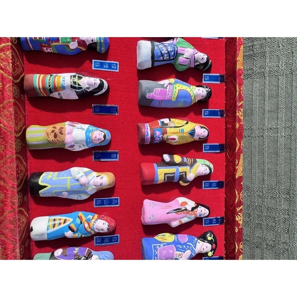Vintage 56 Chinese Ethnic Groups Clay Women Figurines Complete Brocade Box Set